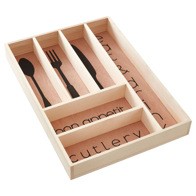 Premier Housewares Bessan Wooden Modern Design Cutlery Tray