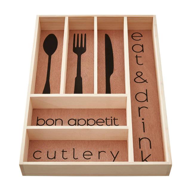 Premier Housewares Bessan Wooden Modern Design Cutlery Tray