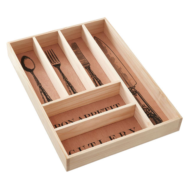 Premier Housewares Bessan Wooden Vintage Design Cutlery Tray