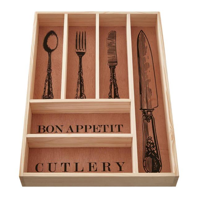 Premier Housewares Bessan Wooden Vintage Design Cutlery Tray