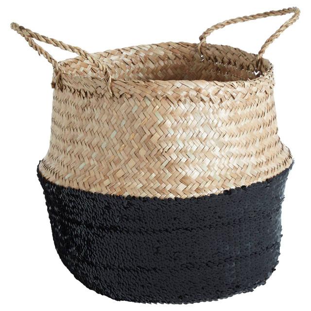 Premier Housewares Black And Natural Medium Seagrass Basket