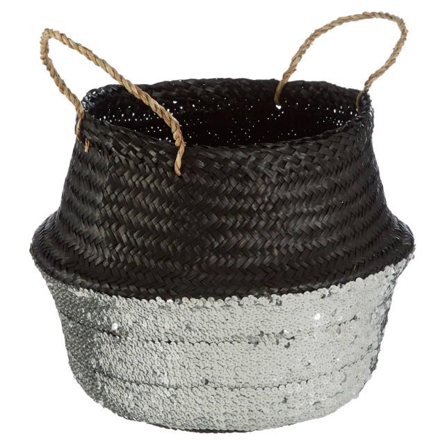 Premier Housewares Black And Silver Medium Seagrass Basket