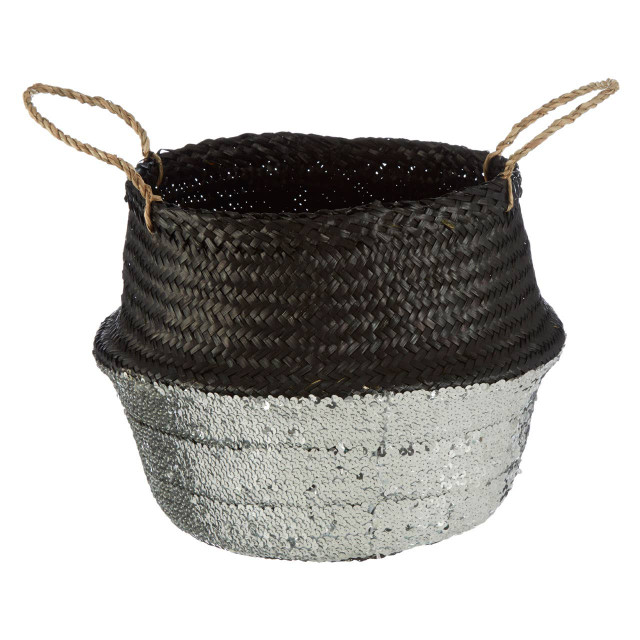 Premier Housewares Black And Silver Small Seagrass Basket