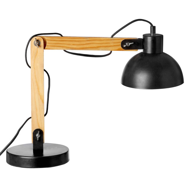 Premier Housewares Blake Black Metal And Wood Table Lamp