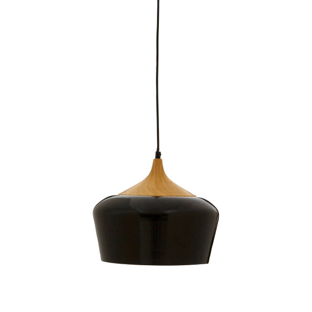 Premier Housewares Blayne Black Metal And Wood Pendant Light