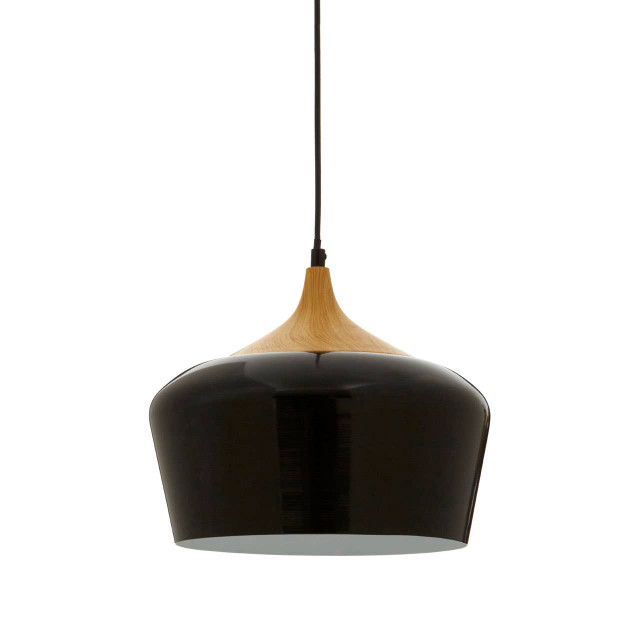 Premier Housewares Blayne Black Metal And Wood Pendant Light