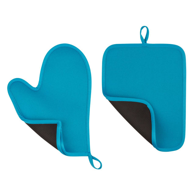Premier Housewares Blue Neoprene Oven Glove And Pot Holder Set