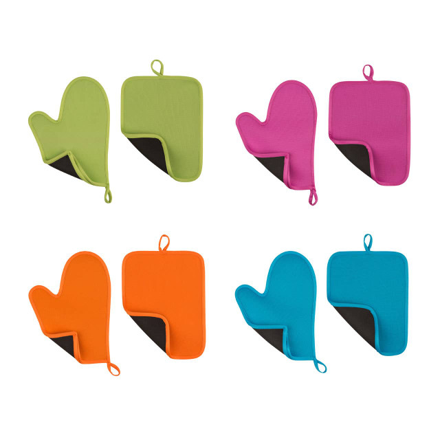 Premier Housewares Blue Neoprene Oven Glove And Pot Holder Set