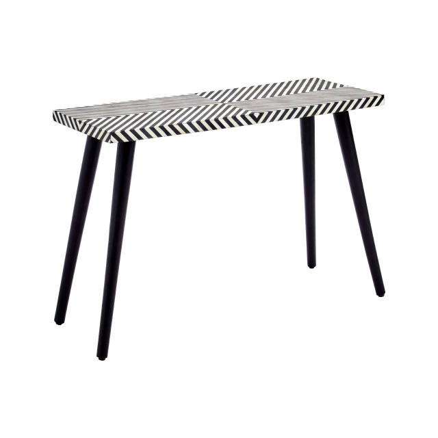 Premier Housewares Boho Black And White Bone Inlay Console Table With Metal Legs