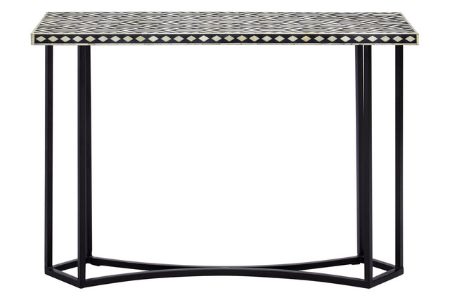 Premier Housewares Boho Black And White Bone Inlay Console Table With Metal Base