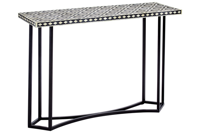 premier housewares Boho Black and White Bone Inlay Console Table With Metal Base