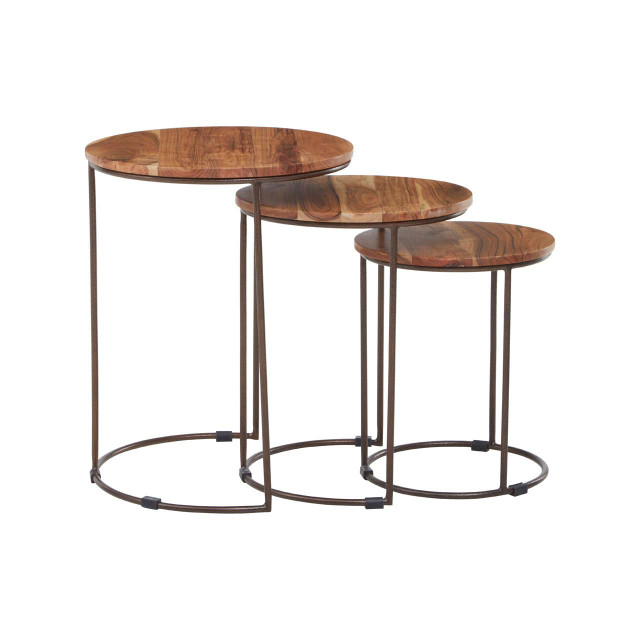 Premier Housewares Boho Nest Of Three Natural Acacia Wood Tables