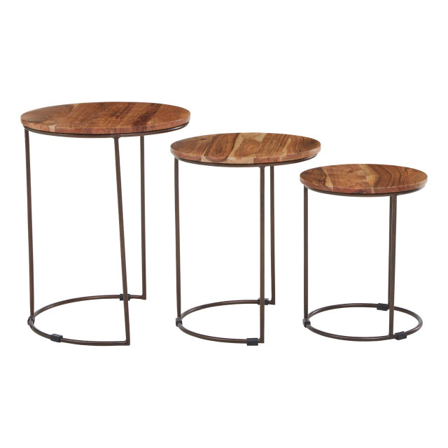 Premier Housewares Boho Nest Of Three Natural Acacia Wood Tables
