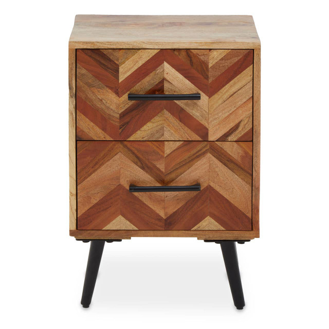 Premier Housewares Boho Two Drawer Bedside Table In Mango Wood