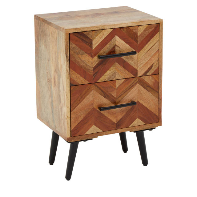 Premier Housewares Boho Two Drawer Bedside Table In Mango Wood
