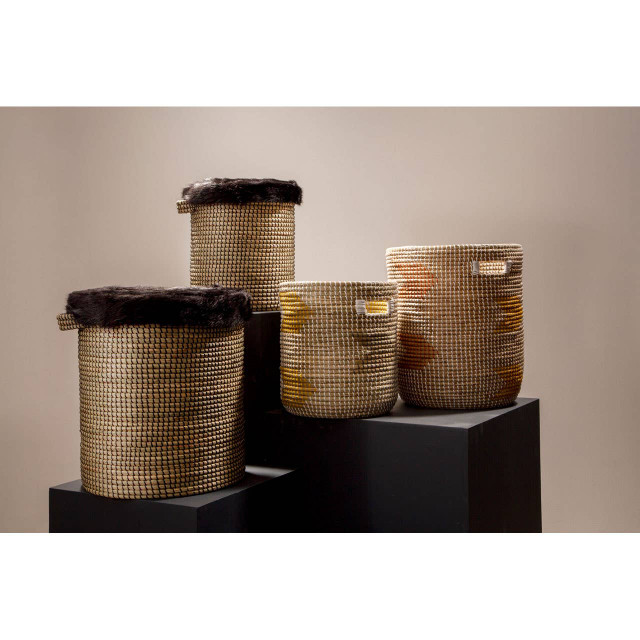 Premier Housewares Bora Set Of 2 Seagrass Baskets With Faux Fur Trim