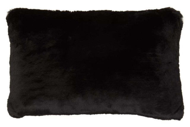 premier housewares Bosie Lamina Black Rectangular Fur Cushion