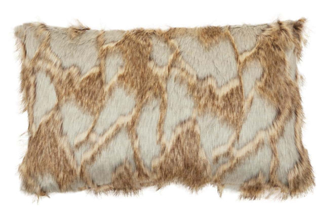 Premier Housewares Bosie Lamina Grey And Natural Fur Cushion