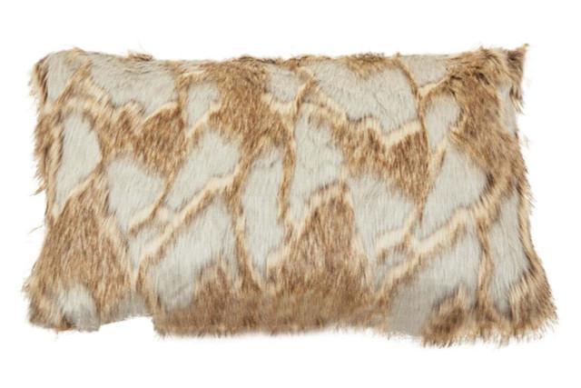 Premier Housewares Bosie Lamina Grey And Natural Fur Cushion