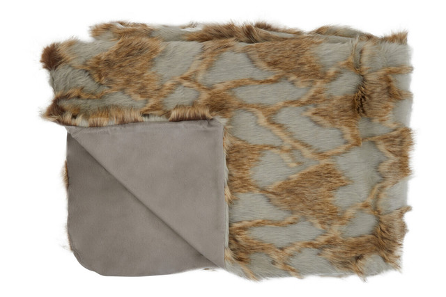 Premier Housewares Bosie Lamina Grey And Natural Fur Throw