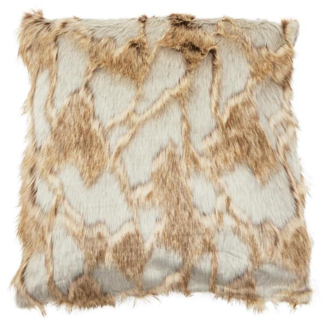 premier housewares Bosie Lamina Grey And Natural Square Fur Cushion