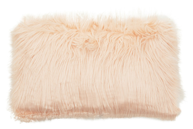 Premier Housewares Bosie Mongolian Faux Fur Pink Rectangular Cushion