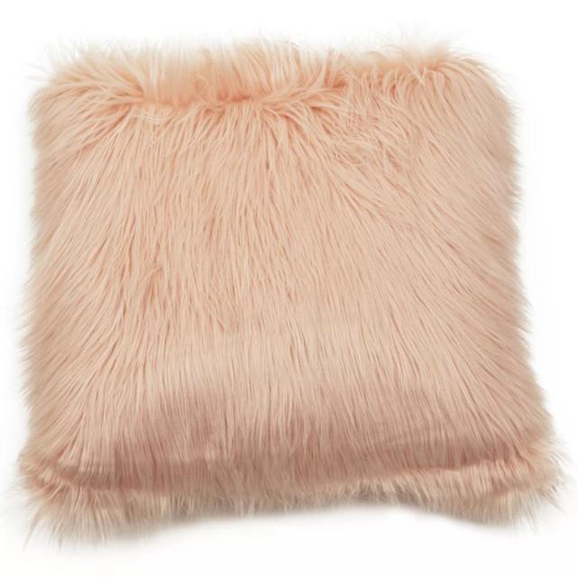 Premier Housewares Bosie Mongolian Faux Fur Pink Square Cushion