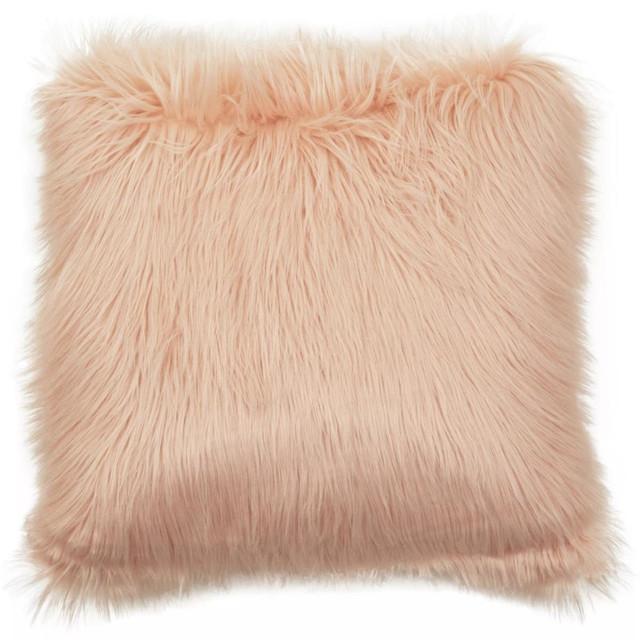 premier housewares Bosie Mongolian Faux Fur Pink Square Cushion