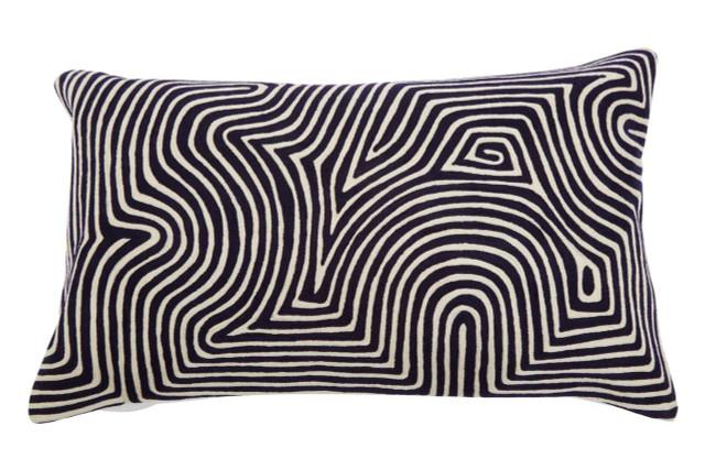 Premier Housewares Bosie Ozella Black And White Embroidered Rectangular Cushion