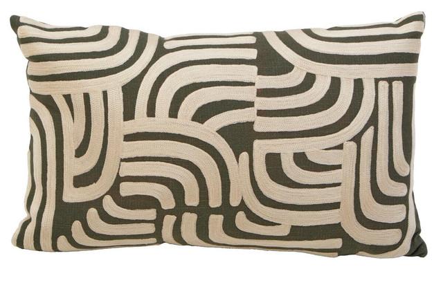 Premier Housewares Bosie Ozella Natural And Green Rectangular Cushion