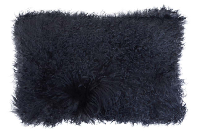 Premier Housewares Bosie Real Mongolian Fur Black Rectangular Cushion