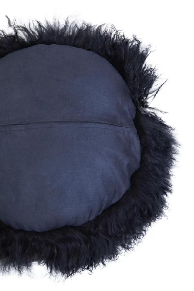 Premier Housewares Bosie Real Mongolian Fur Black Round Cushion
