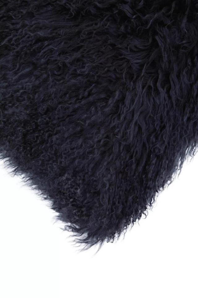 Premier Housewares Bosie Real Mongolian Fur Black Square Cushion