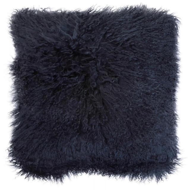 premier housewares Bosie Real Mongolian Fur Black Square Cushion