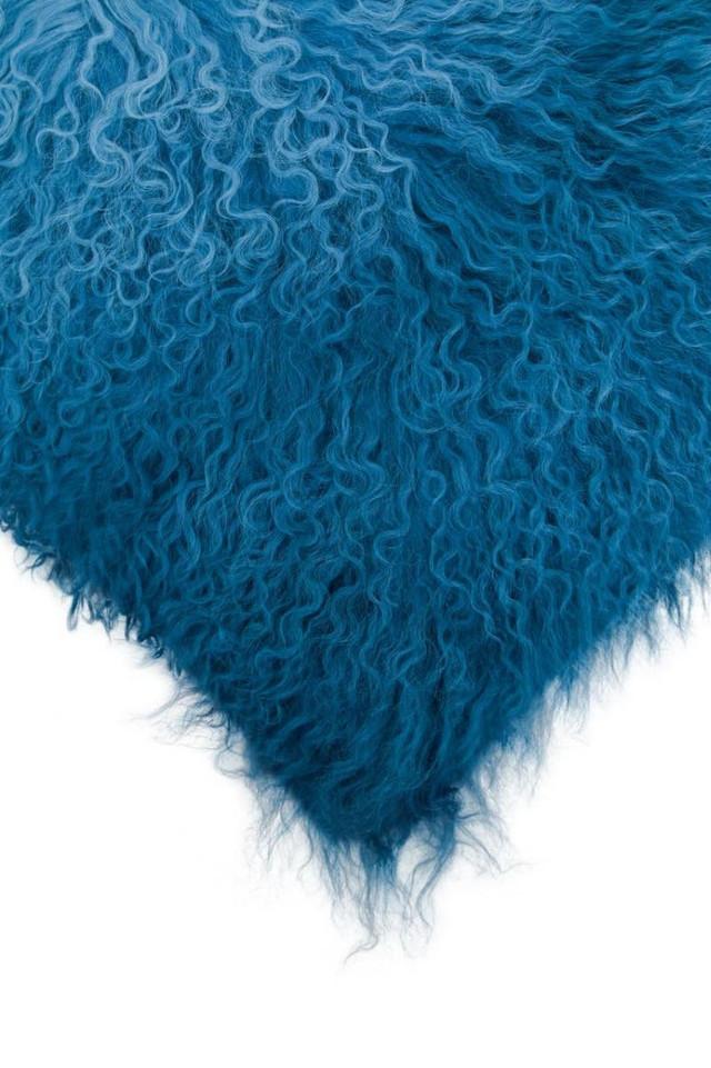 Premier Housewares Bosie Real Mongolian Fur Blue Ombre Rectangular Cushion