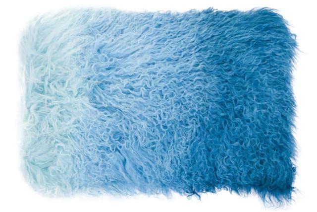 premier housewares Bosie Real Mongolian Fur Blue Ombre Rectangular Cushion