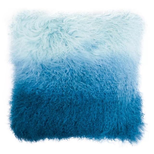 Premier Housewares Bosie Real Mongolian Fur Blue Ombre Square Cushion
