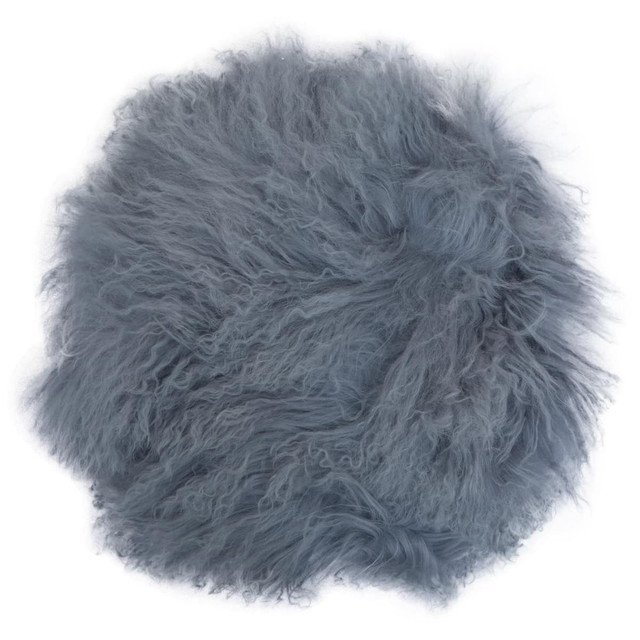 premier housewares Bosie Real Mongolian Fur Grey Round Cushion