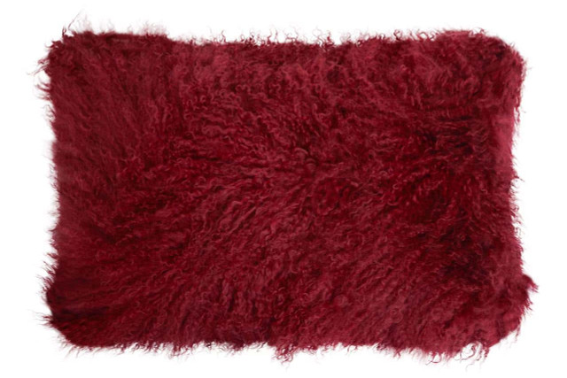 Premier Housewares Bosie Real Mongolian Fur Maroon Rectangular Cushion