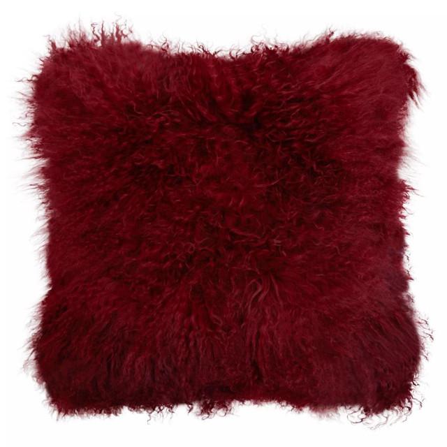 Premier Housewares Bosie Real Mongolian Fur Maroon Square Cushion