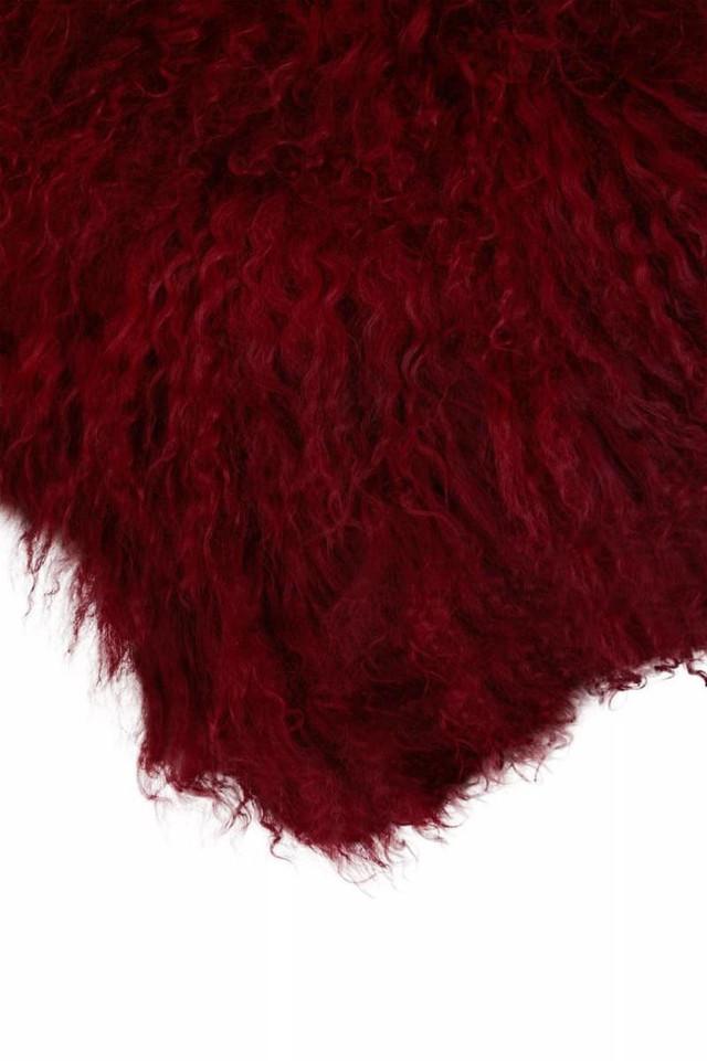 Premier Housewares Bosie Real Mongolian Fur Maroon Square Cushion