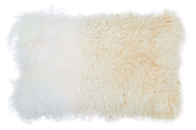 Premier Housewares Bosie Real Mongolian Fur Natural Ombre Rectangular Cushion