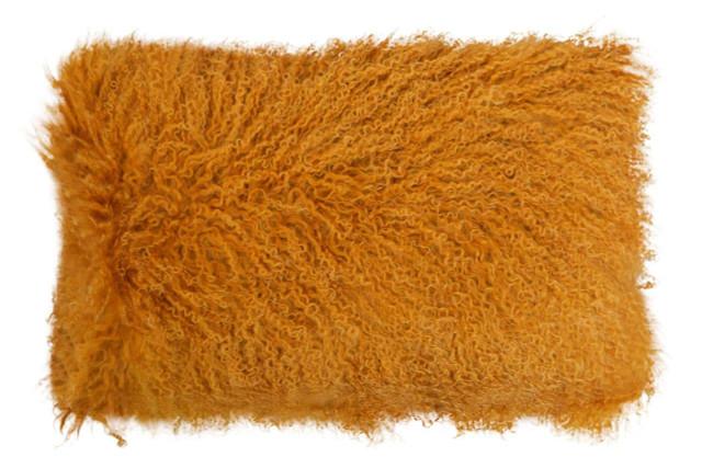 Premier Housewares Bosie Real Mongolian Fur Ochre Rectangular Cushion