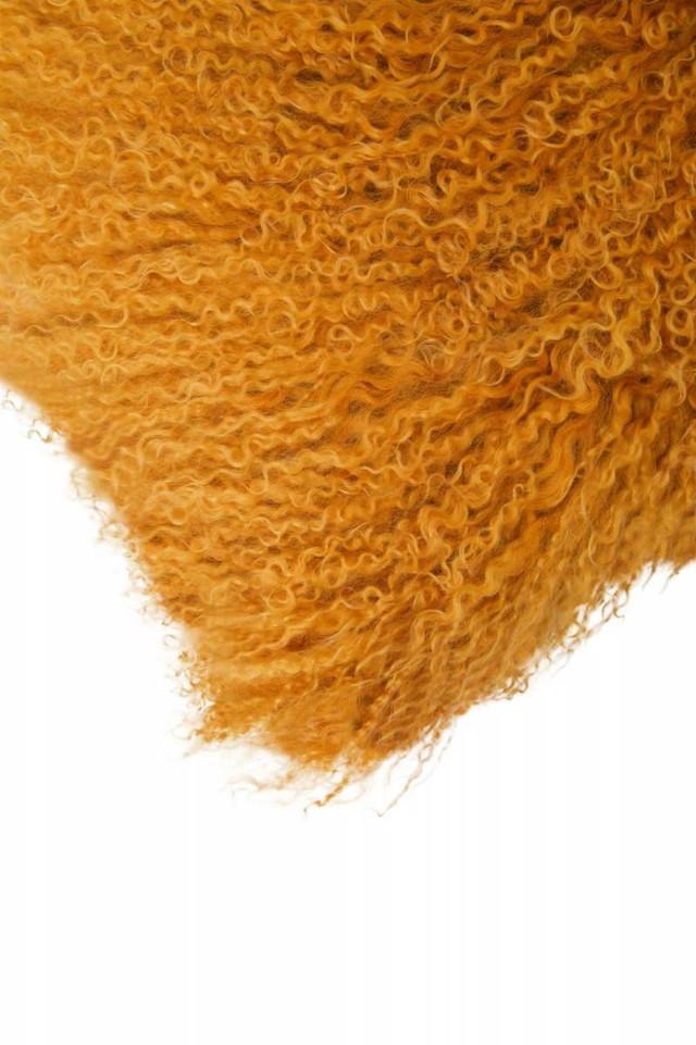 Premier Housewares Bosie Real Mongolian Fur Ochre Rectangular Cushion