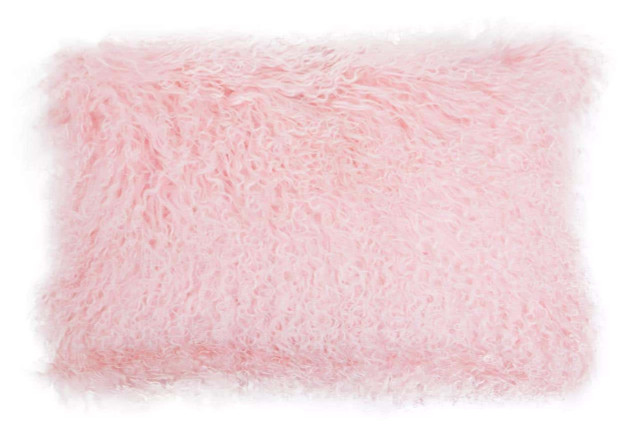 Premier Housewares Bosie Real Mongolian Fur Pink Rectangular Cushion