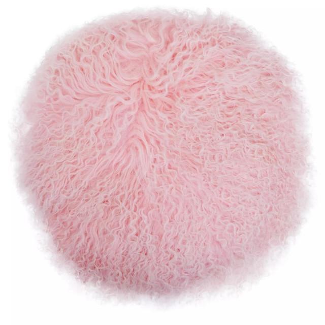 premier housewares Bosie Real Mongolian Fur Pink Round Cushion