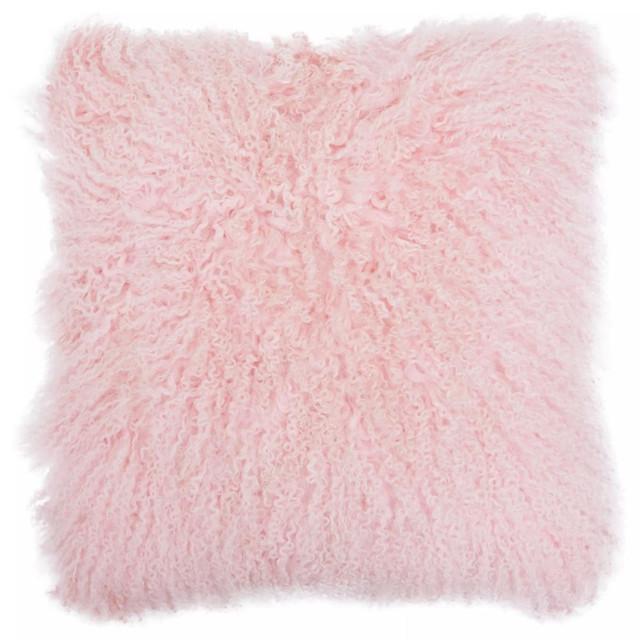 premier housewares Bosie Real Mongolian Fur Pink Square Cushion