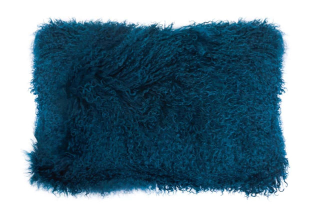 Premier Housewares Bosie Real Mongolian Fur Teal Rectangular Cushion