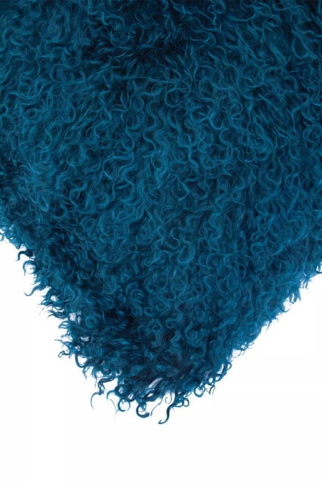 Premier Housewares Bosie Real Mongolian Fur Teal Rectangular Cushion