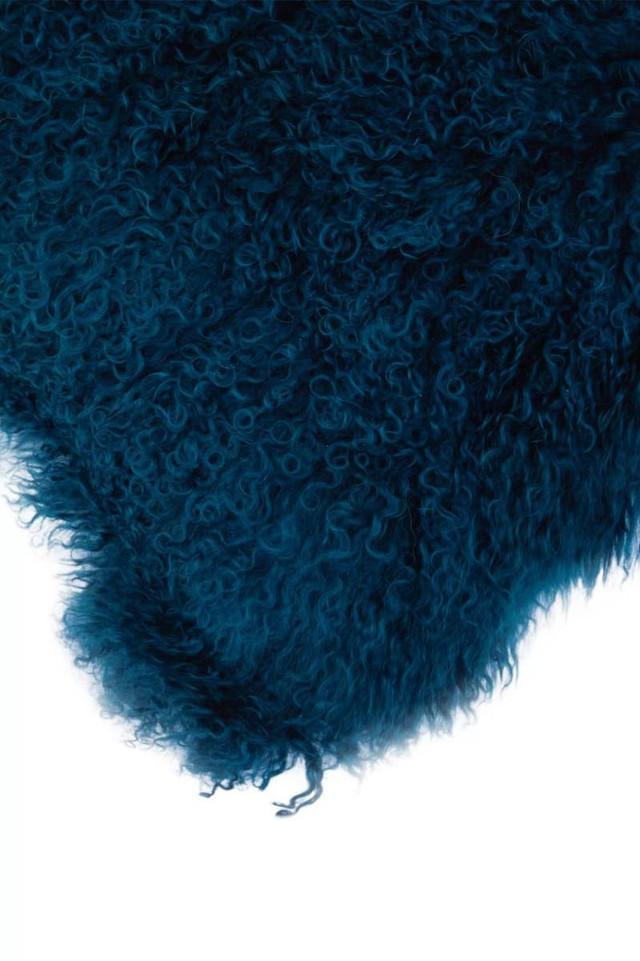 Premier Housewares Bosie Real Mongolian Fur Teal Square Cushion